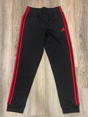 adidas Black Joggers with Red Stripes - Kids Athletic Pants